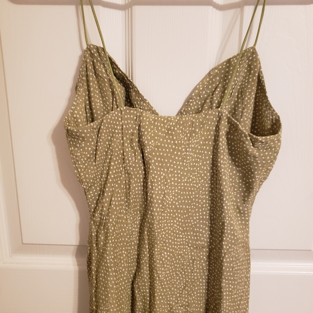 Hello Molly Olive Green Polka Dot Slip Midi Dress with Side Slit - Picture 5 of 15